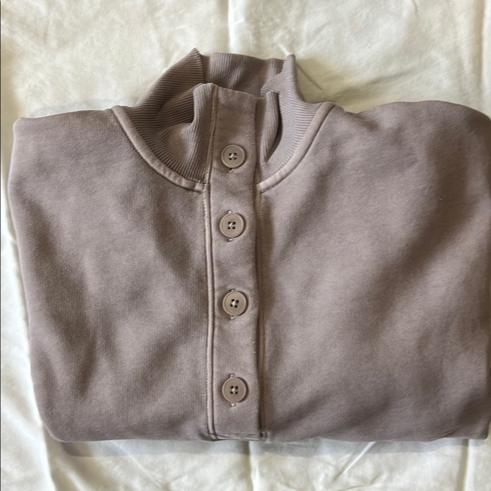 Women's Purple Taupe Button-Up Sweatshirt